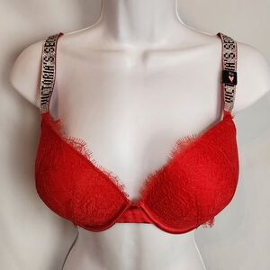 Victoria's Secret Red Lace Bra with Embellished Straps
